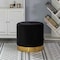Fabulaxe Modern Round Velvet Fabric Standard Ottoman Stool with Gold Base, Black QI004323.BK - alternate 2